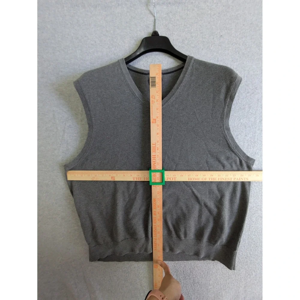Lands' End Supima Cotton‎ Sweater Vest Men's 2XL Gray V-Neck Golf Pullover